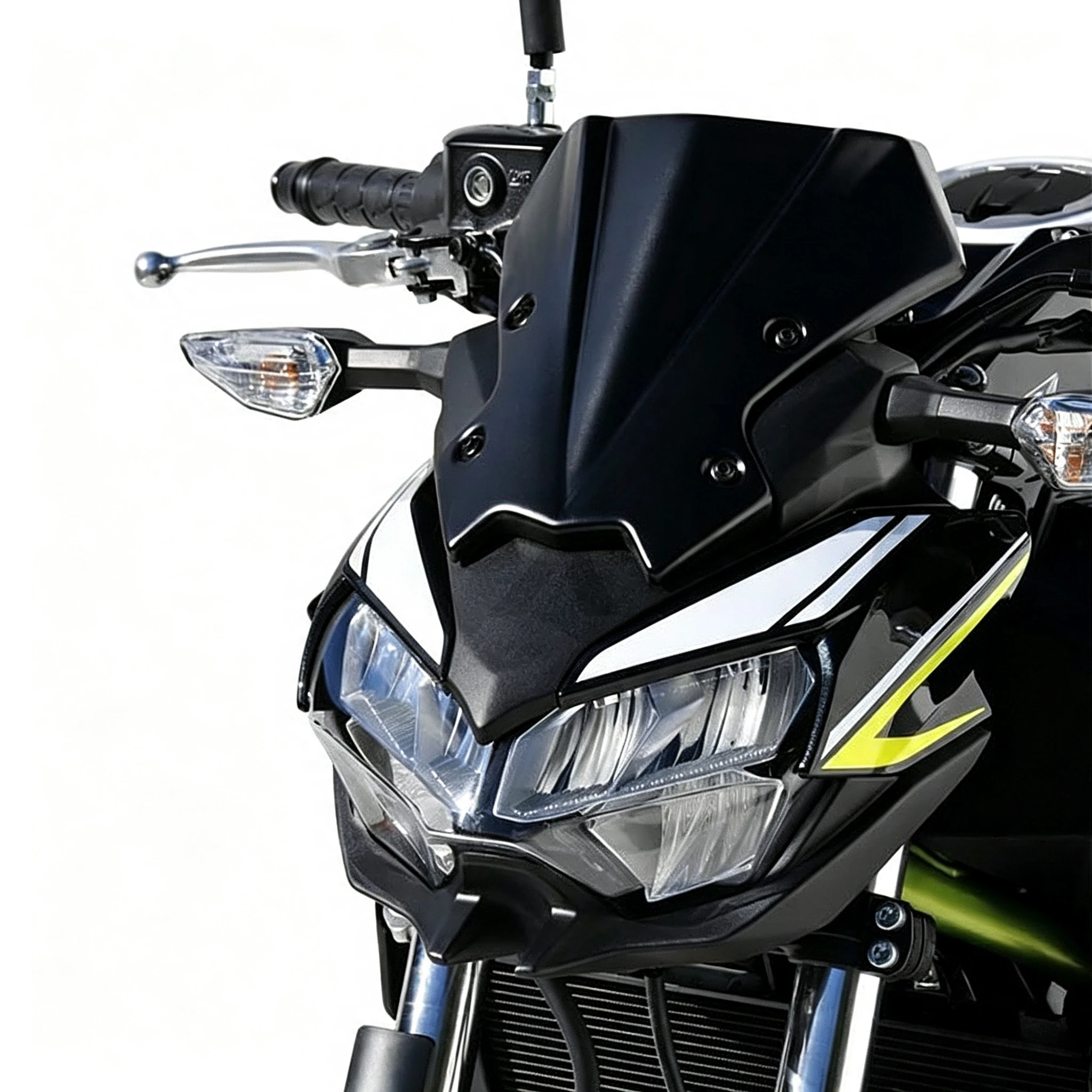 Suitable for the front windscreen of Kawasaki Z650, Z900 models from 2020 to 2021. Sports style windscreen guard accessory.