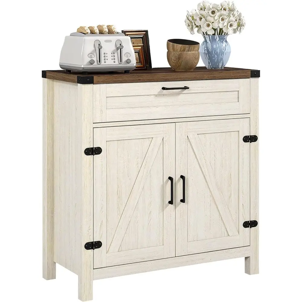 

Kitchen Sideboard with Storage, 2-Door Cabinet, Coffee Bar, Distressed White