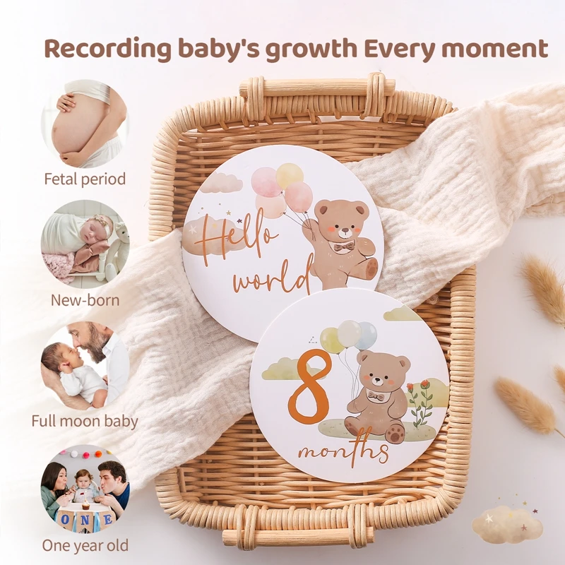 Cardboard Baby Monthly Milestone Photo Card Double Sided Photo Prop Milestone Discs Baby And Pregnancy Growth Announcement Cards