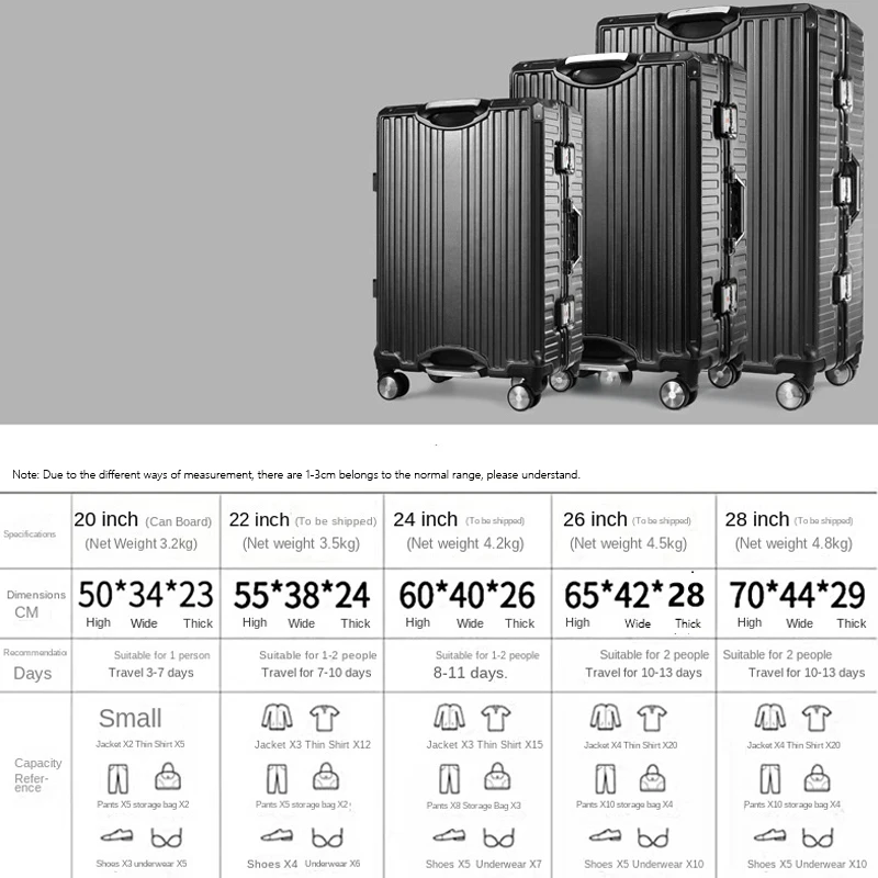 High Quality Aluminium Frame TSA Lock Trolley Case Mute Wheel 28“ Large Capacity Suitcase  20 Inch Cabin Box 24 Inch Luggage