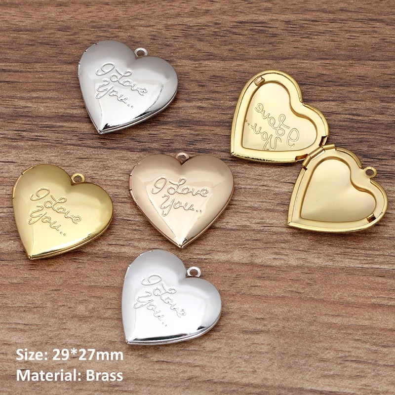 BoYuTe (10 Pieces/Lot) 28MM Brass Heart Floating Locket Pendant Materials Factory Supply Photo Locket Jewelry Accessories