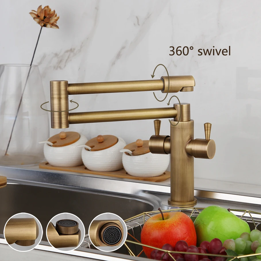 Adjustable Sink Faucet Kitchen Torneira Misturador Cozinha  Basin Tap Antique Brass Sink Tap Single Handle Mixer Taps