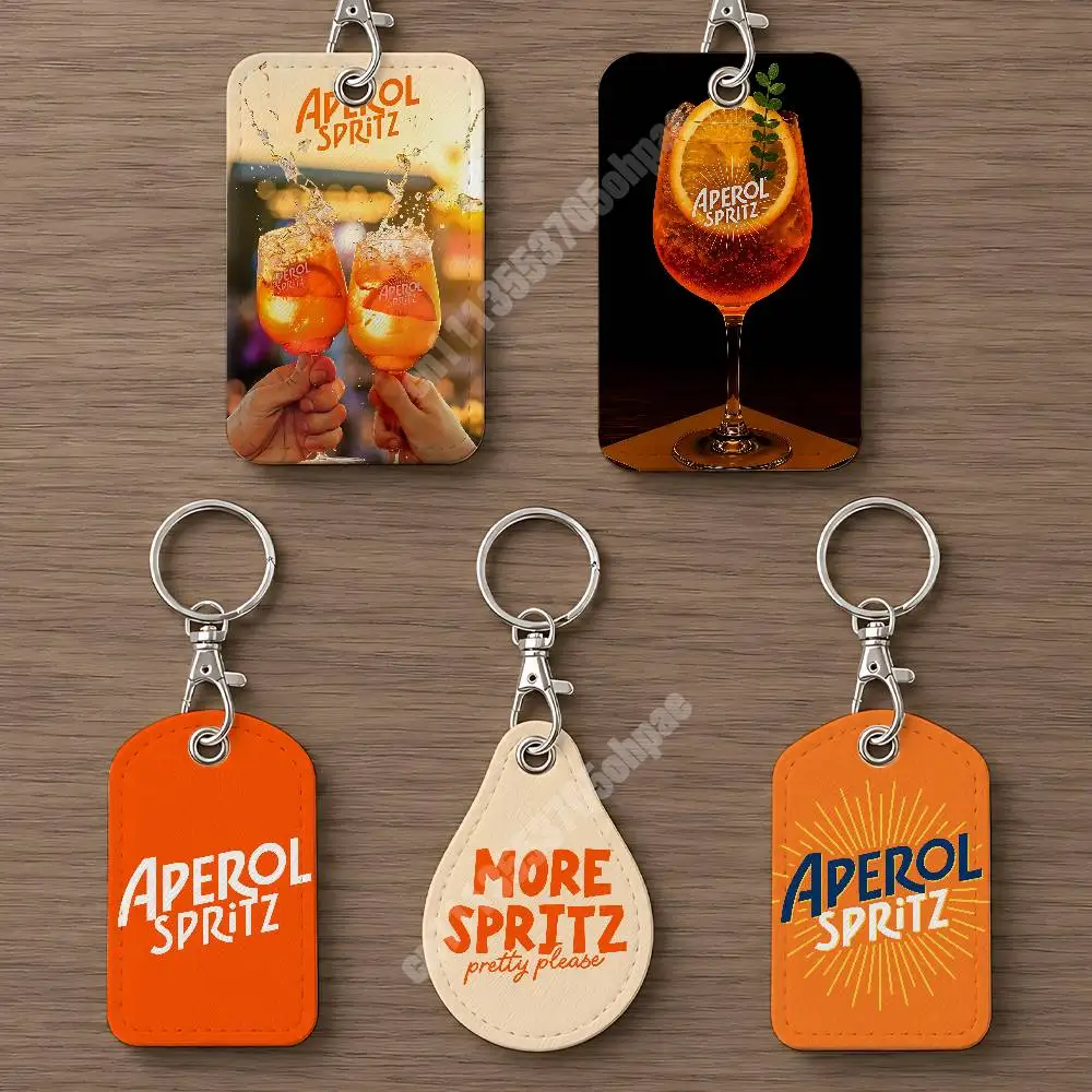 Orange Prosecco A-Aperol S-Spritz Leather Keychain Card Holder for Airtag & ID Cards Business Bag Charm