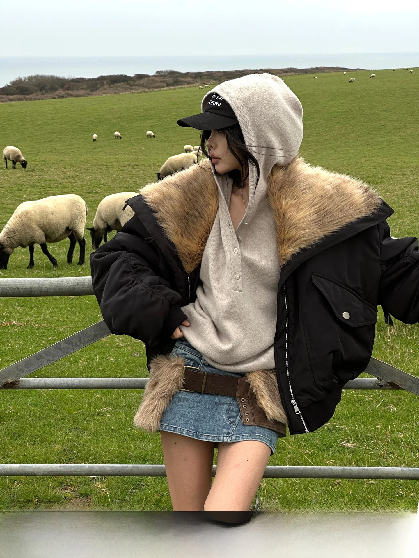 

Женская утепленная свободная куртка Warden с меховым воротником, повседневное зимнее пальто из полиэстера с длинными рукавами