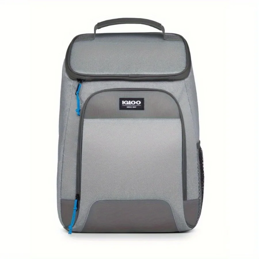 

Soft Side Cooler Backpack, 24 Can Capacity, Grey Twill with Blue