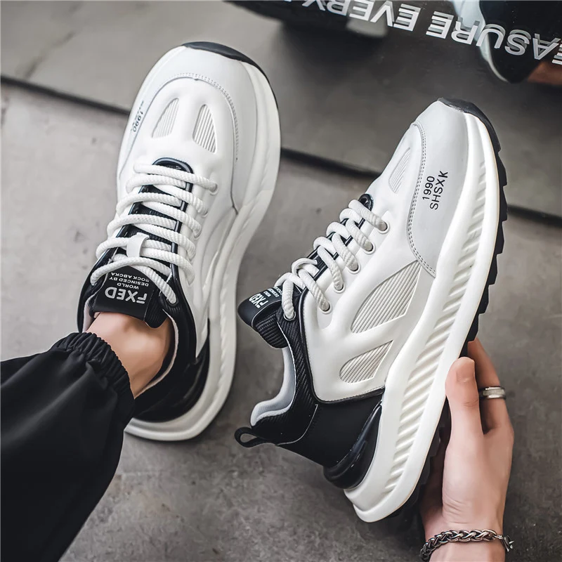 Men Shoes Green Thick Sole Platform Wave Shoes Student Sneakers Increase Height Men Walking Shoes Fashion Male Shoes 