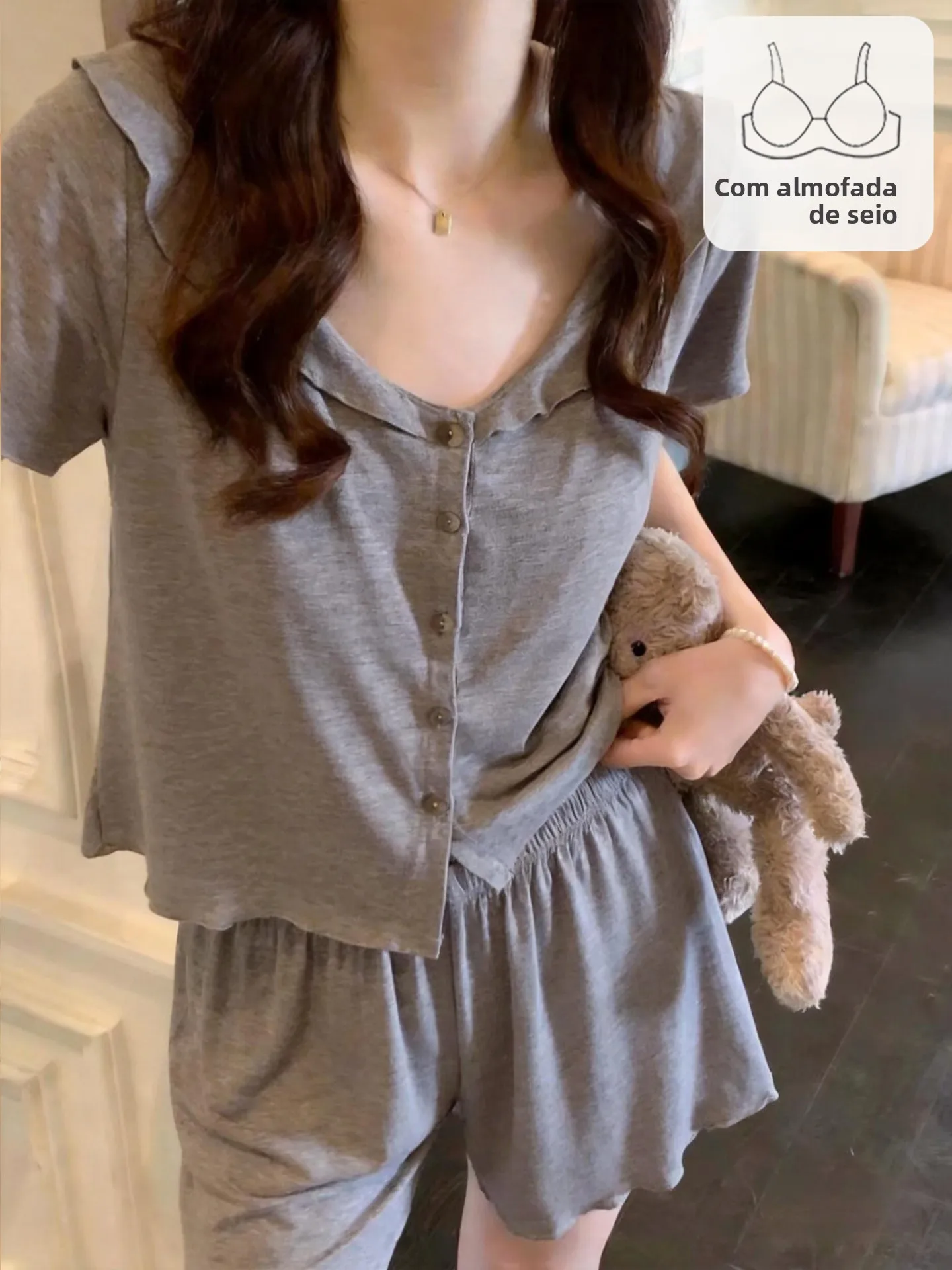 women's-modal-cotton-short-sleeve-sleepwear-summer-new-style-outwear-home-clothes-with-chest-pad-lazy-style-casual-loose-fit