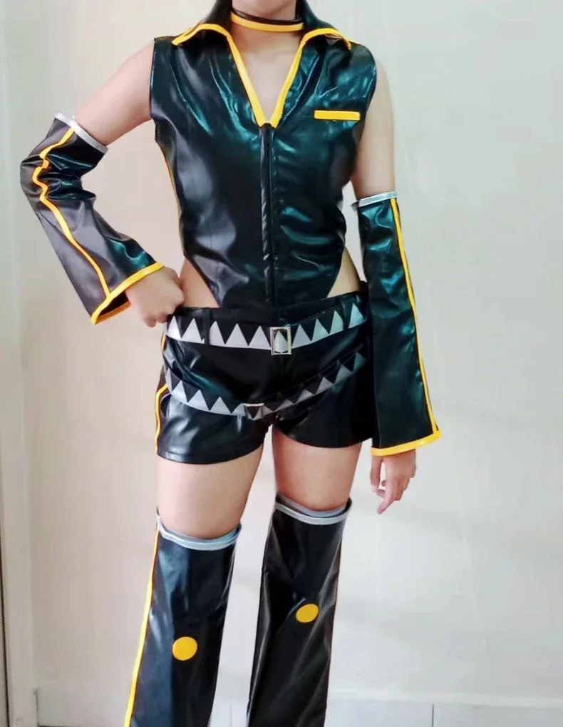 Anime Game Len Cosplay Costume Wig Adult Unisex Leather PU Top Shorts Suit Halloween Punk Party Outfit Uniform Accessories