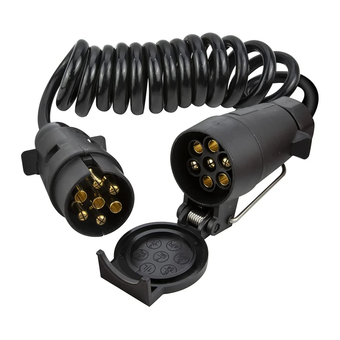 3 Meters 7Pin Trailer Extension Coiled Cable With Trailer Plug Socket Connector, 7 Core RV Electrical Cable Connector-A54R