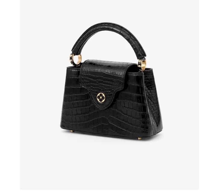 Classic Design Genuine Crocodile Skin Women Shoulder Cross Body Bag Alligator Leather Daily Tote Purse Black color