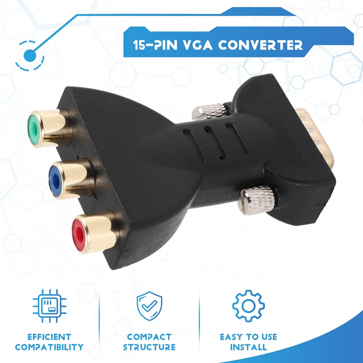 Прочный 3 RCA RGB гнездо к HD 15-контактному адаптеру видеоразъема в стиле VGA, конвертер