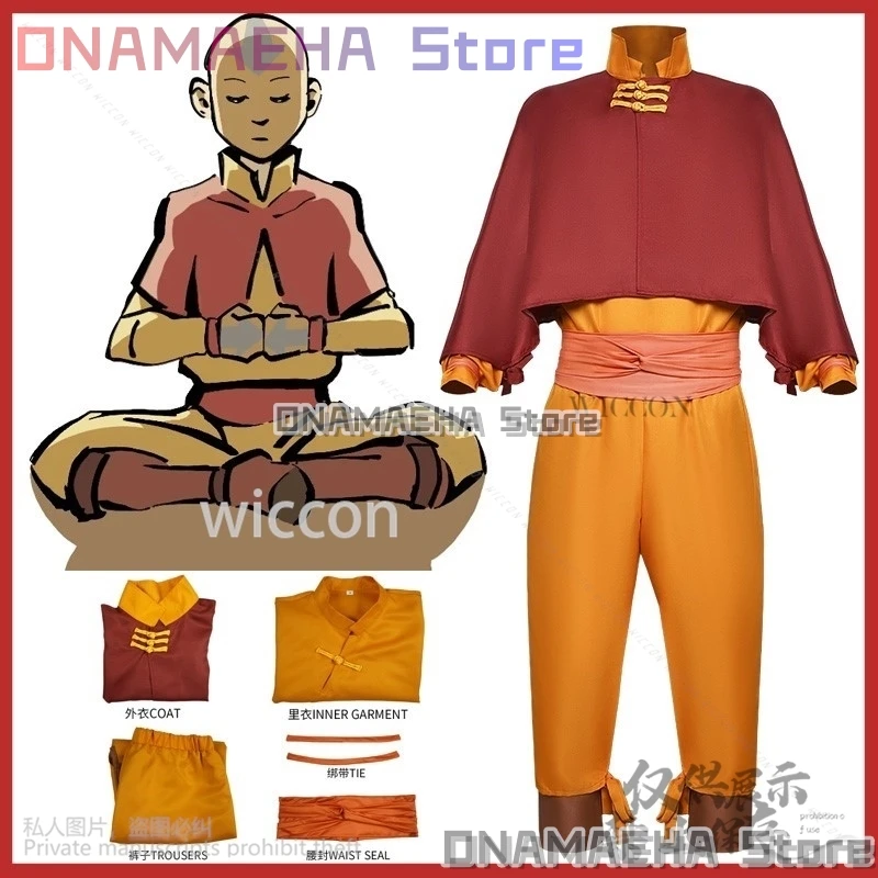 

Anime Movie Avatar The Last Airbender Cosplay Aang Costume Battle Uniform Suit Coat Pants For Halloween Christmas Customized