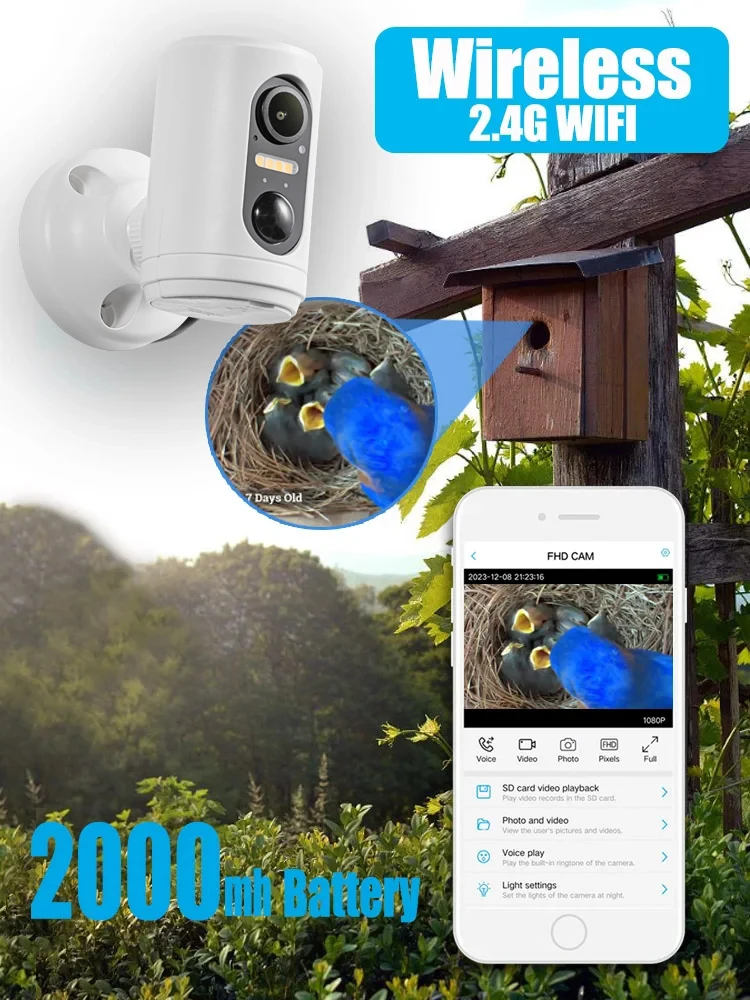 2MP Mini Bird Battery Camera Wifi  Animal Video Long Standby Indoor PIR Sensor Detection Wireless Incubator Birdhouse IP Camera