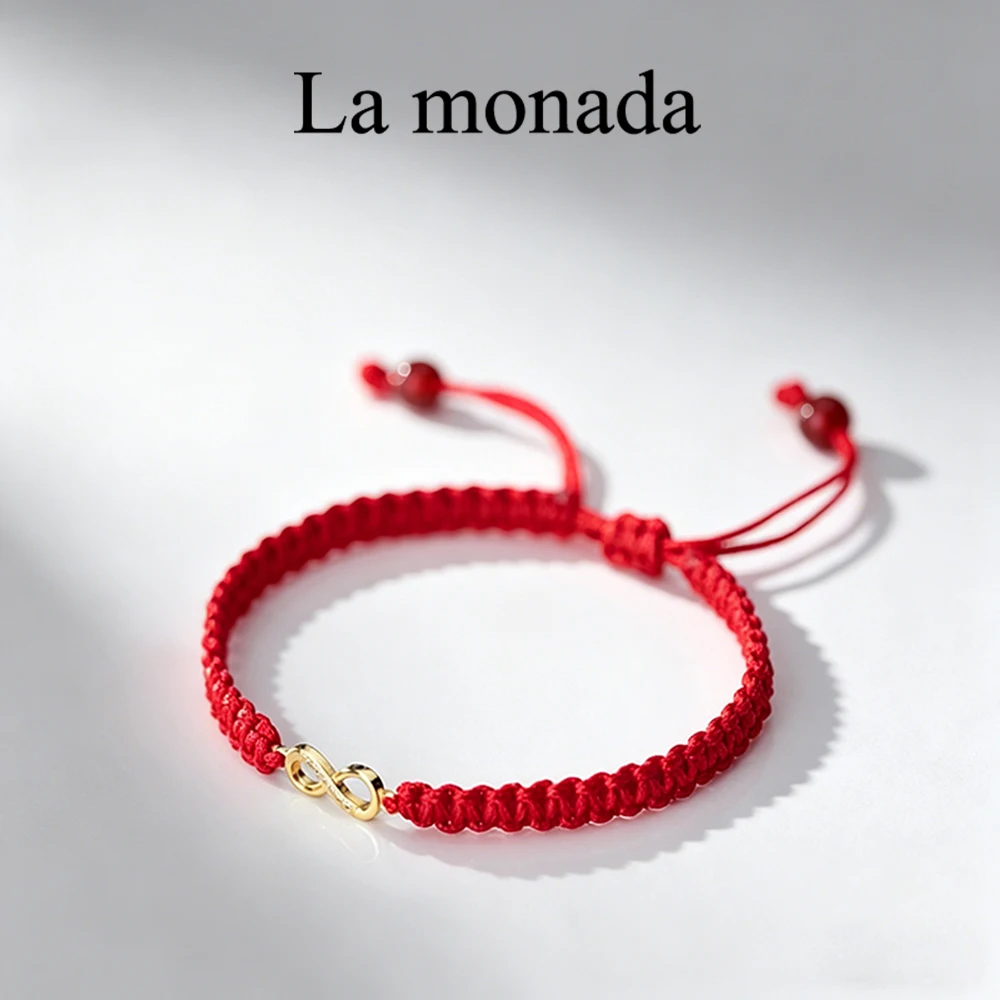 La Monada Infinity Red String Bracelet 925 Sterling Silver Cubic Zirconia Adjustable Red Rope Bracelets for Women