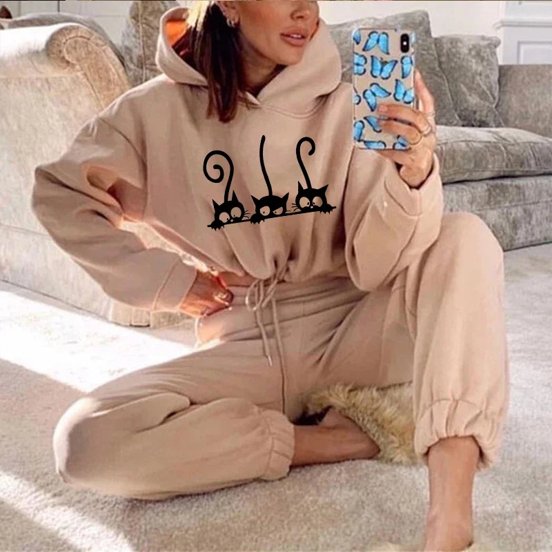 

Женский спортивный костюм с капюшоном на шнурке, спортивный комплект из 2 предметов, пуловер для бега, толстовки, брюки, домашние спортивные штаны, брюки, наряды