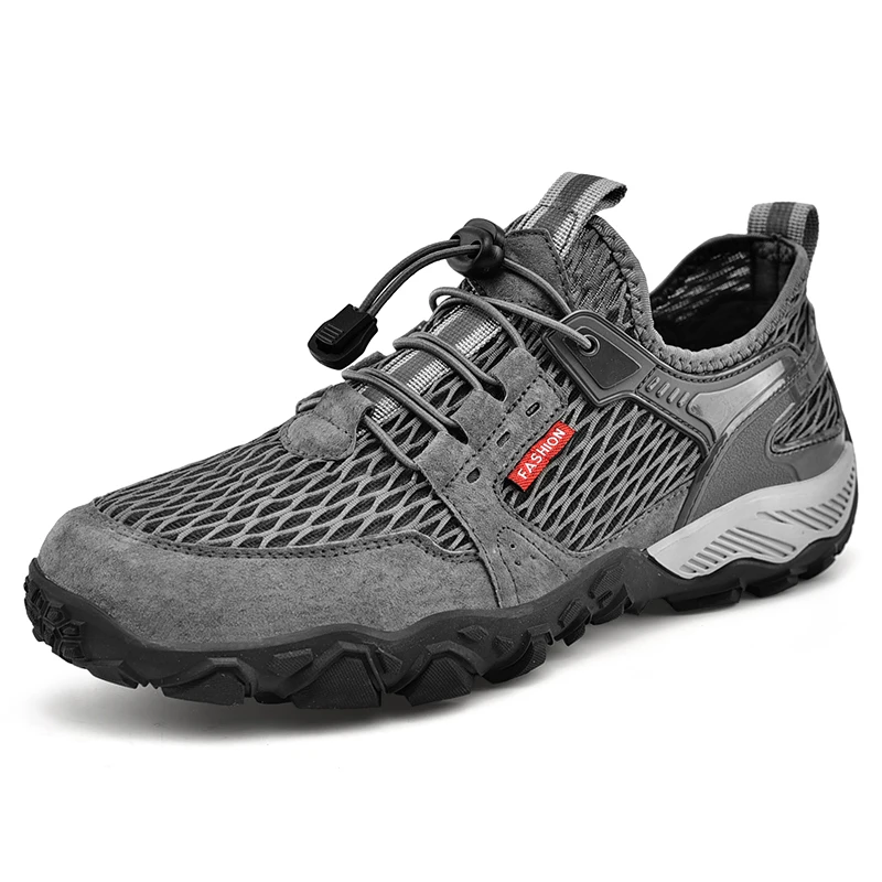 Men Soft Hiking Shoes Summer Breathable Mesh Sneakers Light Black Hike Footwear Walking Shoes Outdoor Shoes Climbing Shoes Male