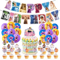 Singer Taylor Theme Happpy Birthday Pull Flag, Happy Birthday Cake Insert, Taylor Celebrity Birthday Party Decoration Balloon