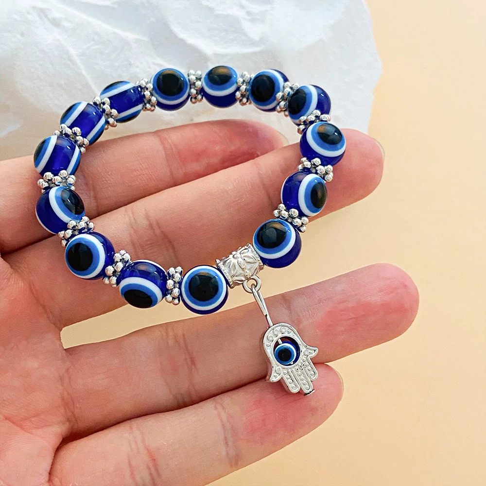Fashion Punk Evil Eyes Bracelets for Wonmen Men Dainty Retro Bead Woven Chain Jewerly 2024 Trendy Gothic Decor Couples Gifts image 3
