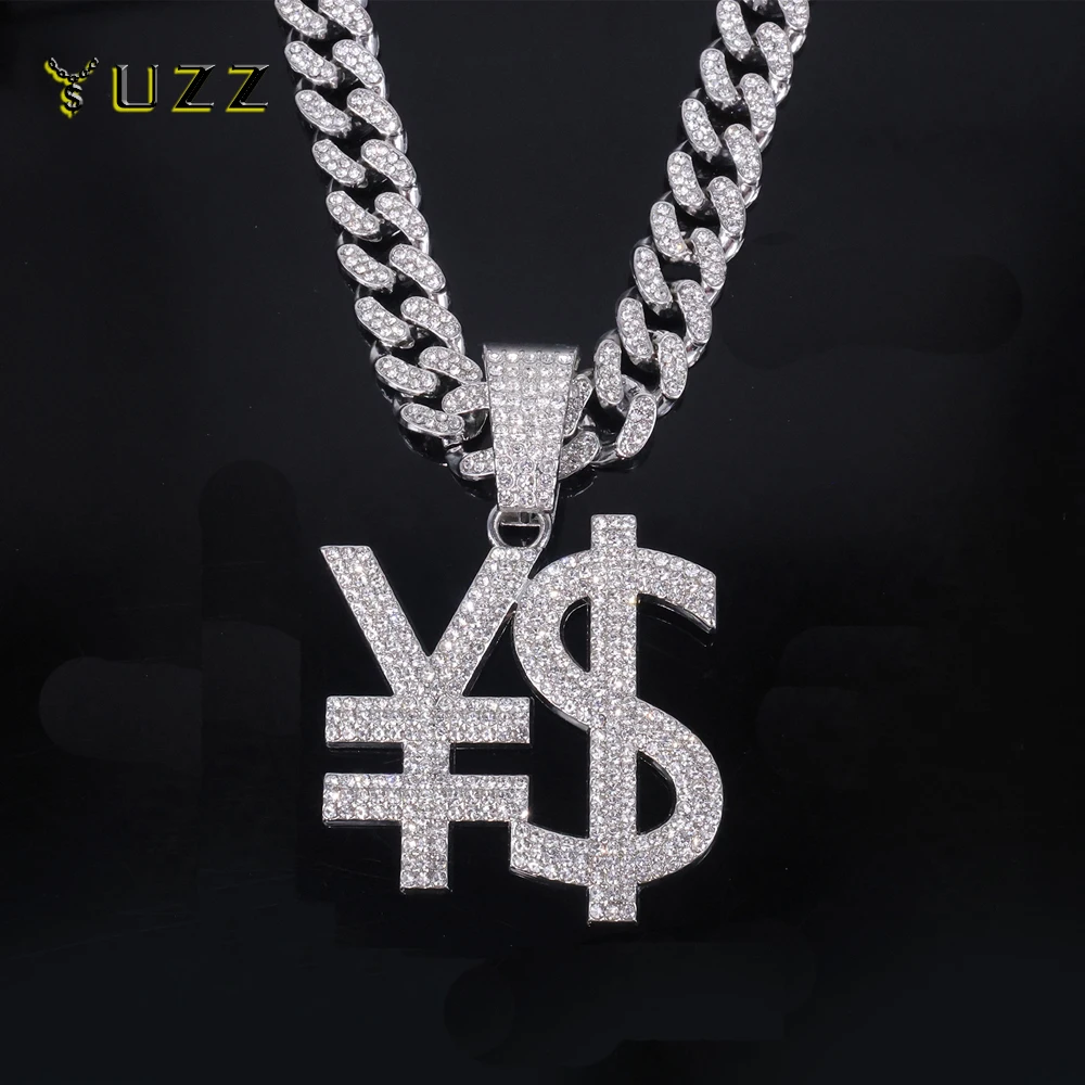 Hip Hop Exaggerated Dollar Sign Pendant,with 13mm Cuban Chain Currency Symbol Pendant Necklace for Men Rapper Charm Jewelry Gift