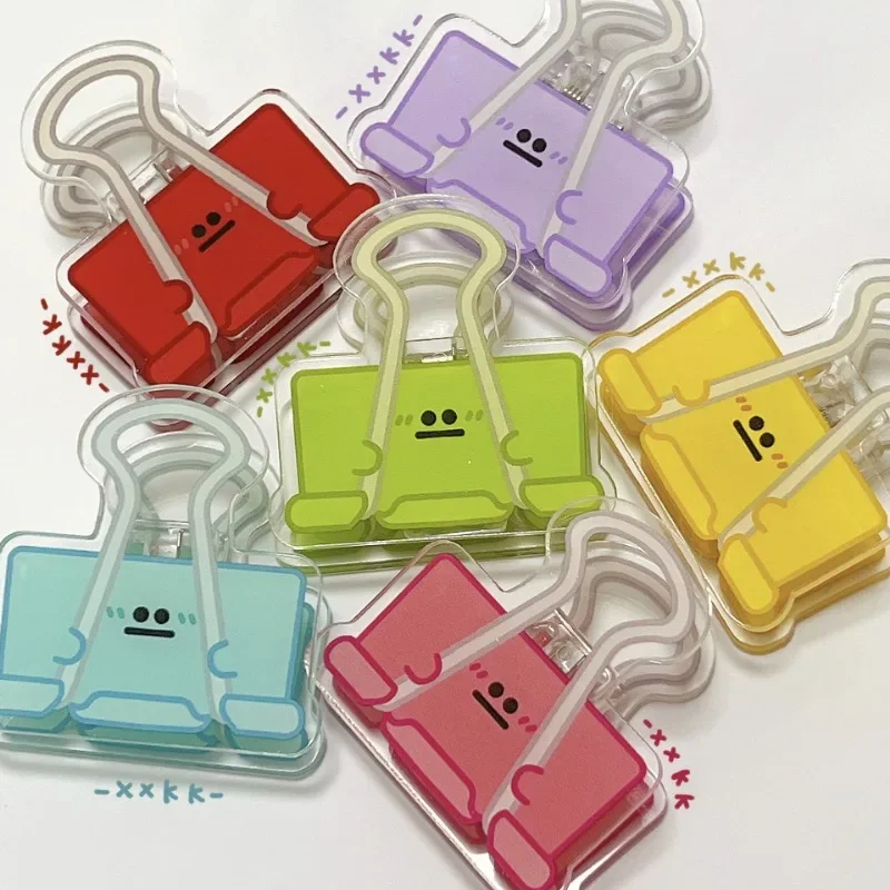 5/10Pcs Cartoon PP Clip Acrylic File Dovetail Book Data Clip Cute Funny Expression Eye Clip Long Tail Acrylic File Office Tools