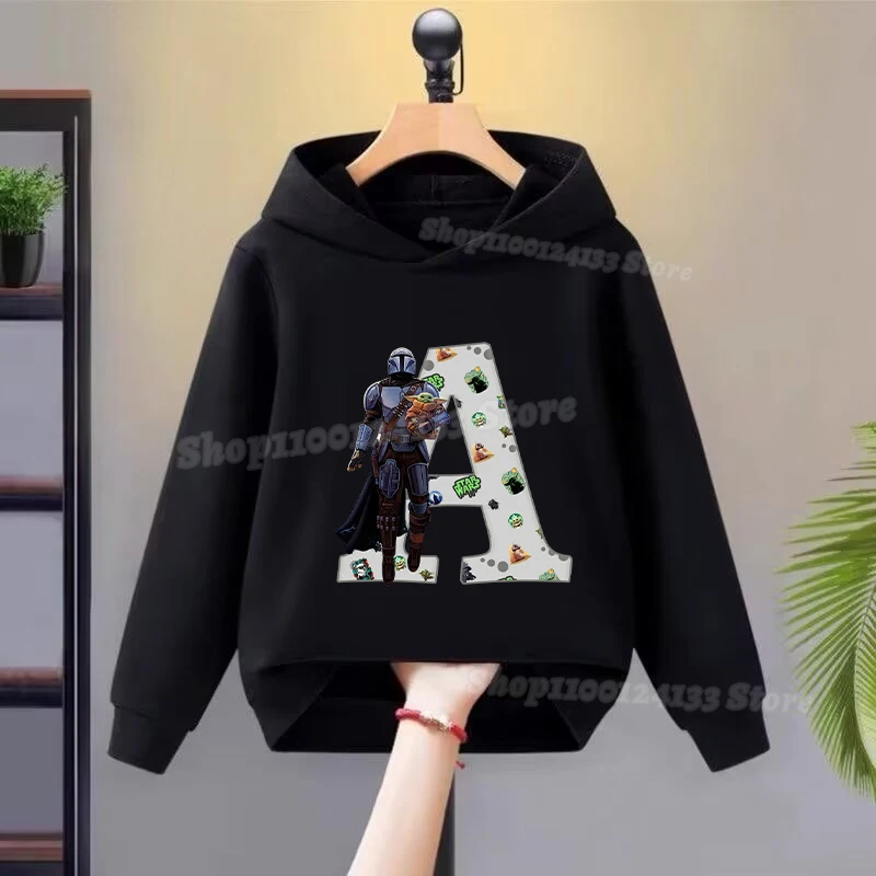 Disney Star Wars Kids Sweatshirt Letters A-Z Anime Cartoon Print Hoodie Pullover Girl Boys Spring Long Sleeve Casual Clothes New