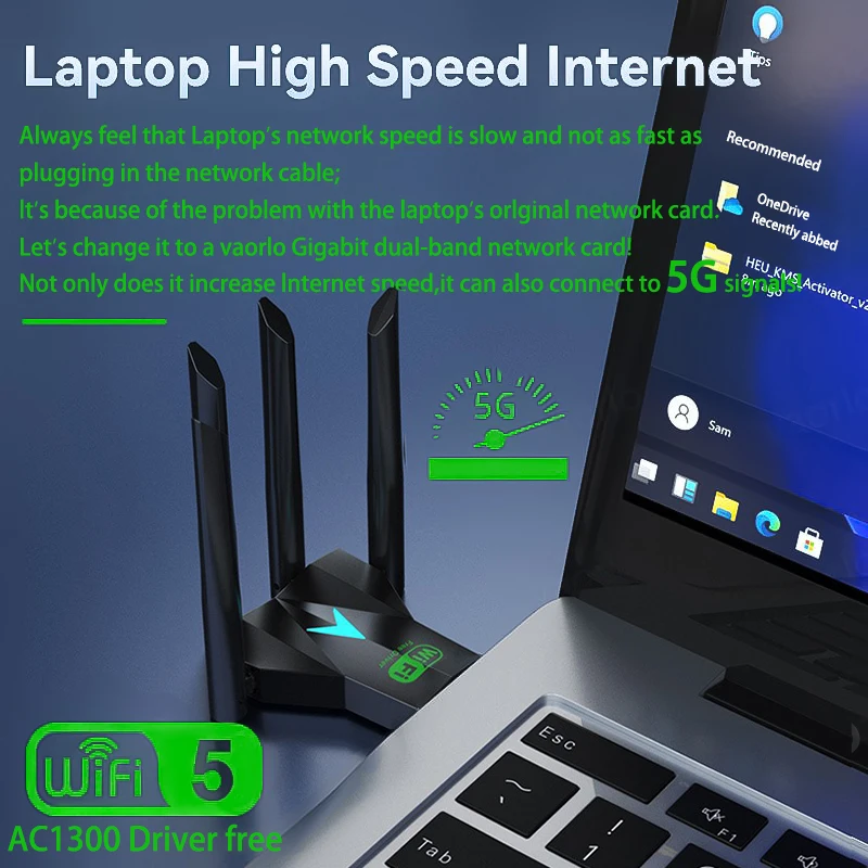 1300Mbps WiFi USB Adapter Dual Band 2.4G+5.8G Driver-free 4 Antennas USB 3.0 High-Speed Wireless Card WIFI Hotspot Sharing PC