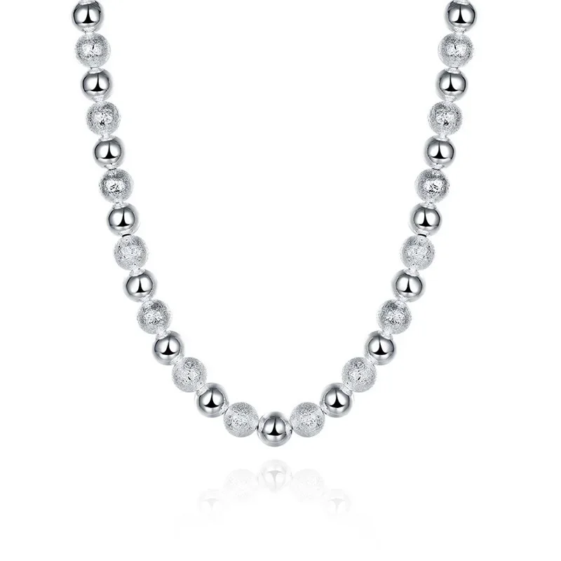 

925 Sterling Silver 10mm Buddha Beads Necklace, Simple Luxury Party Wedding Birthday Jewelry Gift For Men And Women Couples
