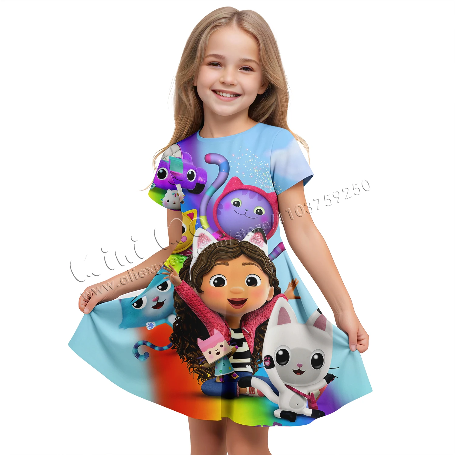 3D Printing Cartoon Gabby Suitable for 3-14 Years Old Children Dresses Girls Party Dresses Girls\' Dress Girl Clothing Clothes