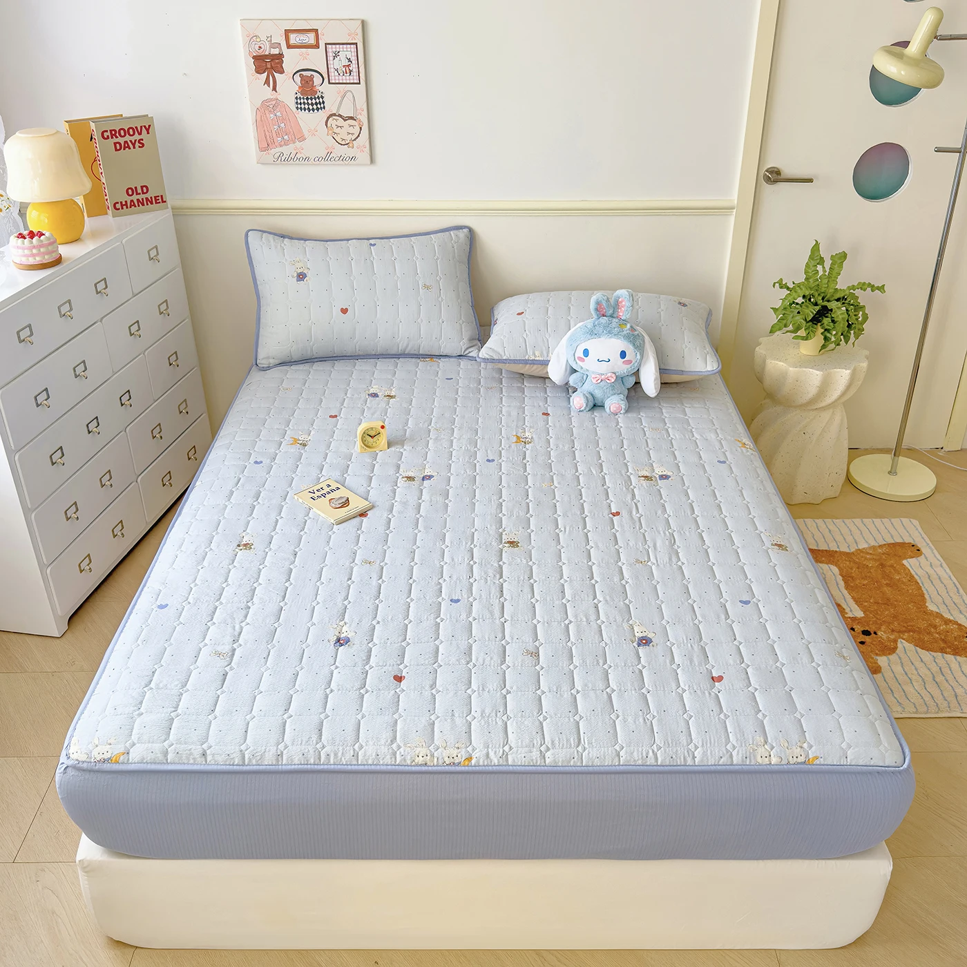 1pc Quilted Fitted Sheet For Double Bed Crinkled Gauze Anti-mite Bed Cover fundas de colchón King Mattress Cover(no pillowcase)