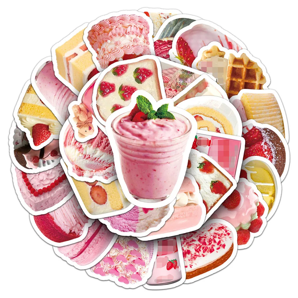 50Pcs INS Style Cake Dessert Stickers - Cute Food DIY Decor for Phone/Journal - Waterproof LanLanStickersWorld Store