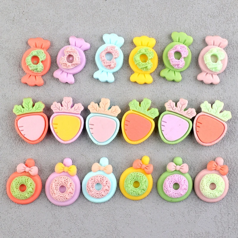 20Pcs Resin Foods Crafts Flatback Cabochon Ornament Sweet Candy Lolly Heart Carrot Resin Jewelry Making Hairwear Accessories