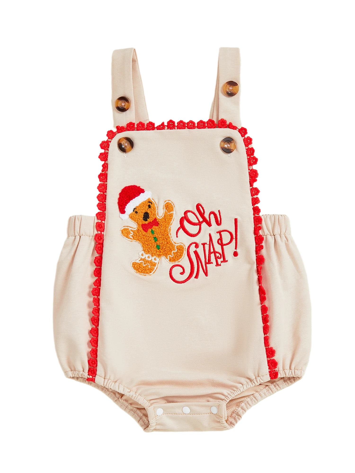 소매가 없는 자수 장식의 진저브레드맨과 축제 글자가 있는 크리스마스 유아 여아 롬퍼는 일상복으로 적합합니다.