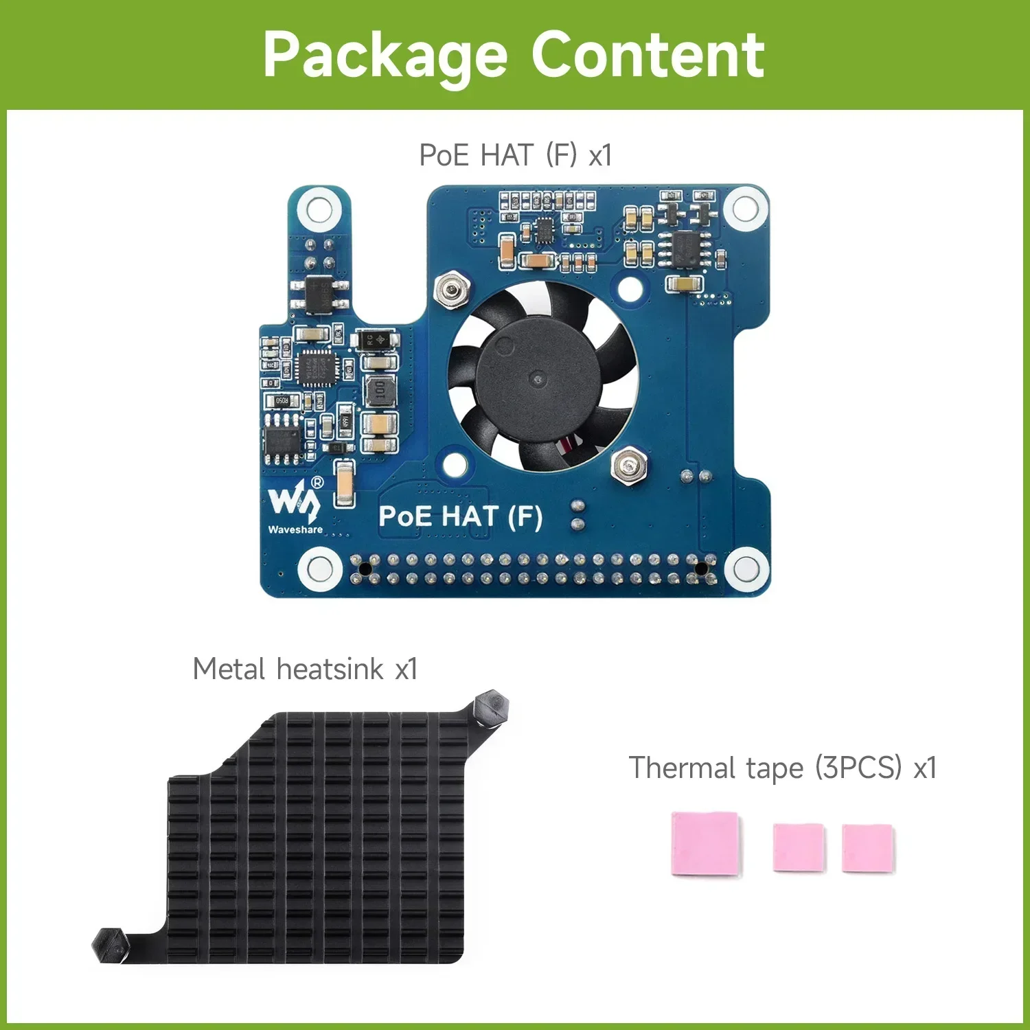 Waveshare Power over Ethernet TOPI untuk Raspberry Pi 5 dengan Kipas Pendingin Onboard dan Heatsink Logam Mendukung Jaringan 802.3af/at