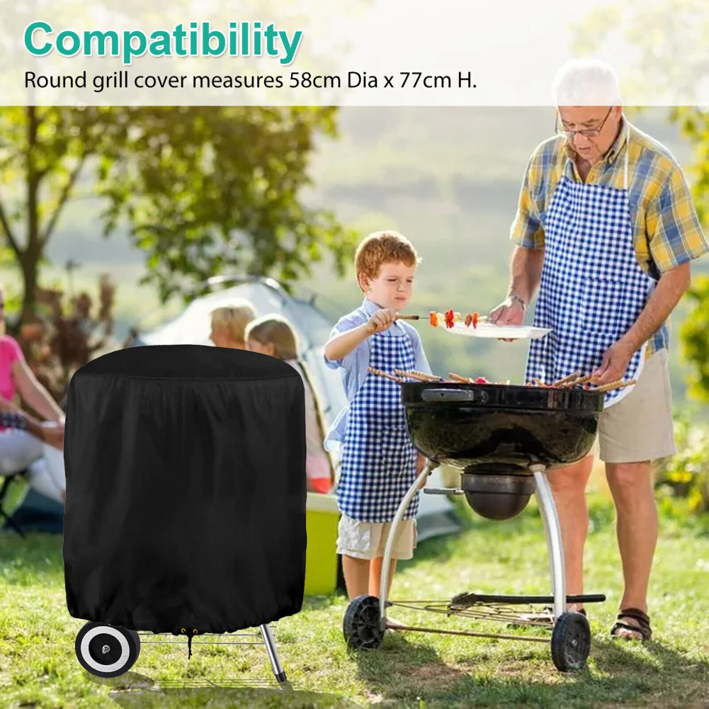 Outdoor Round BBQ Cover With Adjustable Drawstring Foldable Weather Resistant Heavy Duty Barbecue Protector Wholesale