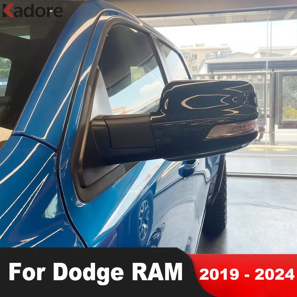 For Dodge RAM 2019 2020 2021 2022 2023 2024 Carbon Fiber Car Rearview Mirror Cover Trim Side Wing Mirror Cap Overlay Accessories