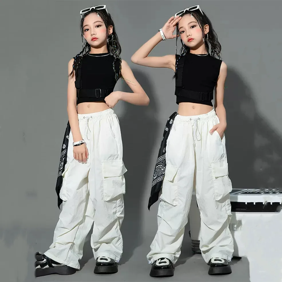 5-14Y Kids Hip Hop Joggers Pants Girls Cargo Pants Teenage Straight Trousers High Waist Vintage Casual Streetwear Baggy Pants