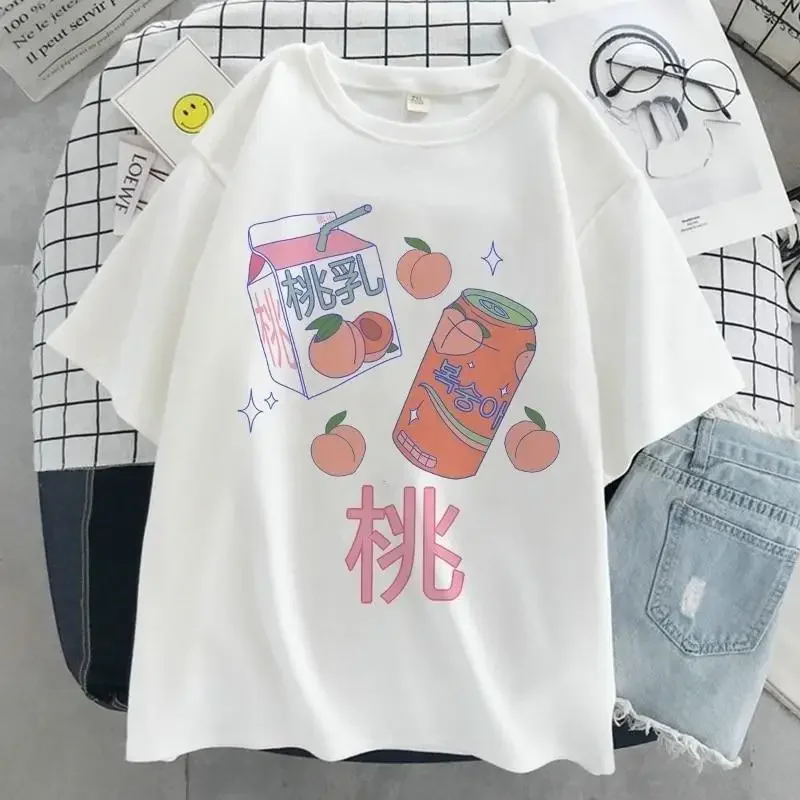 Peach Juice Drink Print Aesthetic T Shirt  S 5XL