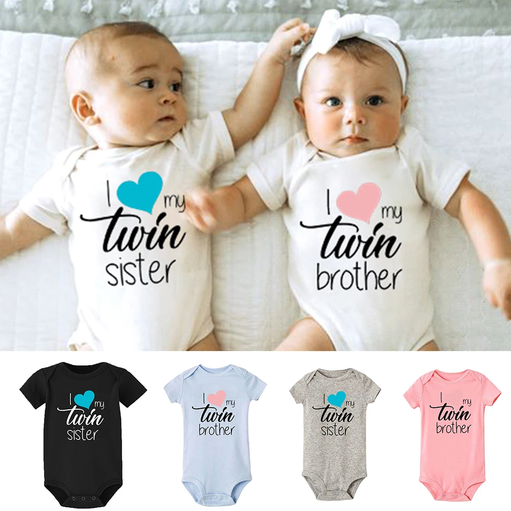 

I Love My Twin Sister Brother Newborn Boys Girl Short Sleeve Jumpsuit Twins Infant Clothes Ropa Summer Bodysuit Unisex Baby Gift