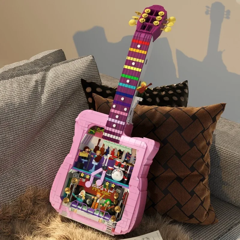 Zhe Gao Guitar House mini particle decoration model building blocks toys match and assemble children's gifts