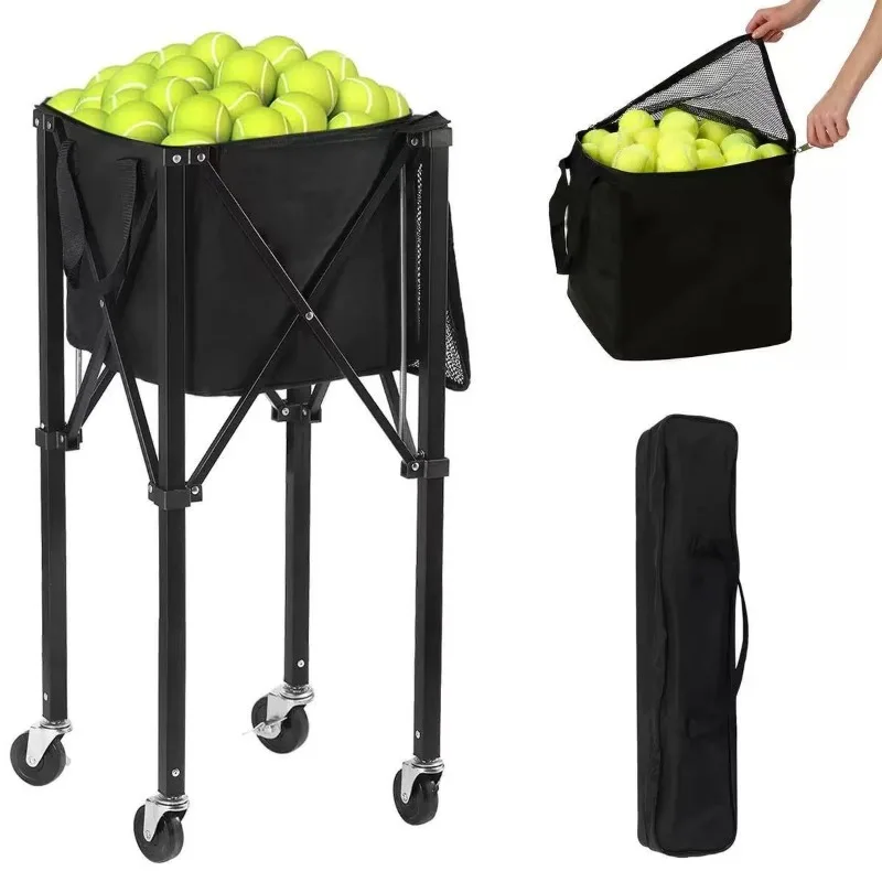 Folding Tennis Ball Cart, Aluminum Alloy Mobile Portable Coach Trolley Ball Picking Basket