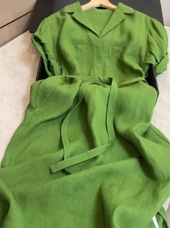 

Summer 2026 Women's Loose Slimming irt Dr Vintage High-End Japanese Sle Long Dr Casual Cotton ort Sve Zipper