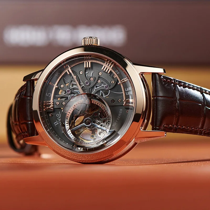 Men Automatic Hollow Mechanical Watch 316 Stainless Steel Case Perspective Window 5ATM Waterproof 42mm Vintage Large Dial
