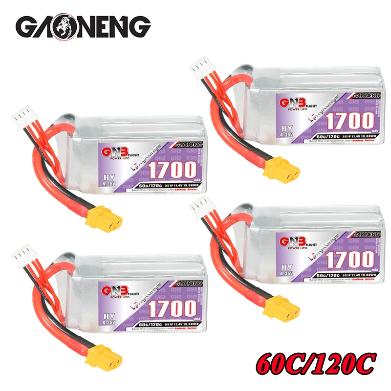 

GNB 3S 1700mAh 11.4V 60C/120C Lipo Battery for RC FPV Quadcopter Drone Aircraft Helicopter RC Parts 11.4V Rechargeable Battery