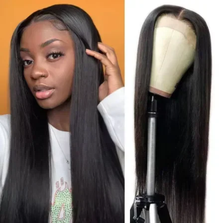 Long Soft Hair Straight Black Color Synthetic HD Lace Frontal Wig For Black Women Prepucked With Baby Hair Glueless Wig