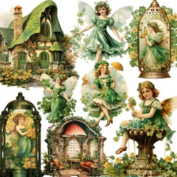 12Pcs/Pack Vintage Green Elf House Sticker DIY Craft Scrapbooking Album Junk Journal Decorative Stickers