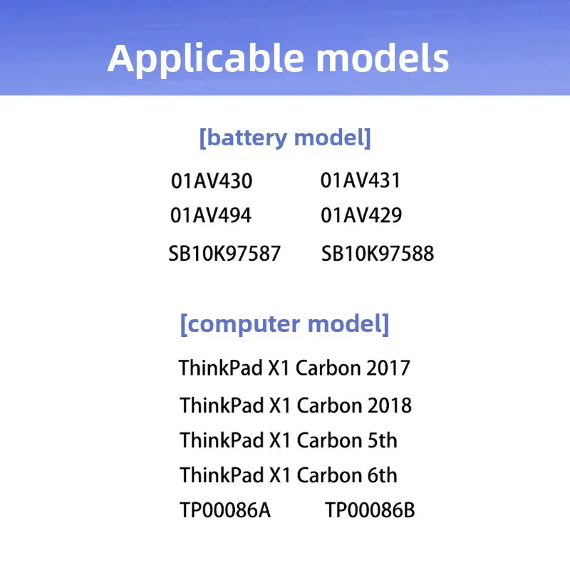 for Lenovo ThinkPad X1 Carbon 5th 6th Gen 2017 Battery TP00086A TP00086B 01AV430 01AV494 Replacement Li-ion Laptop Battery