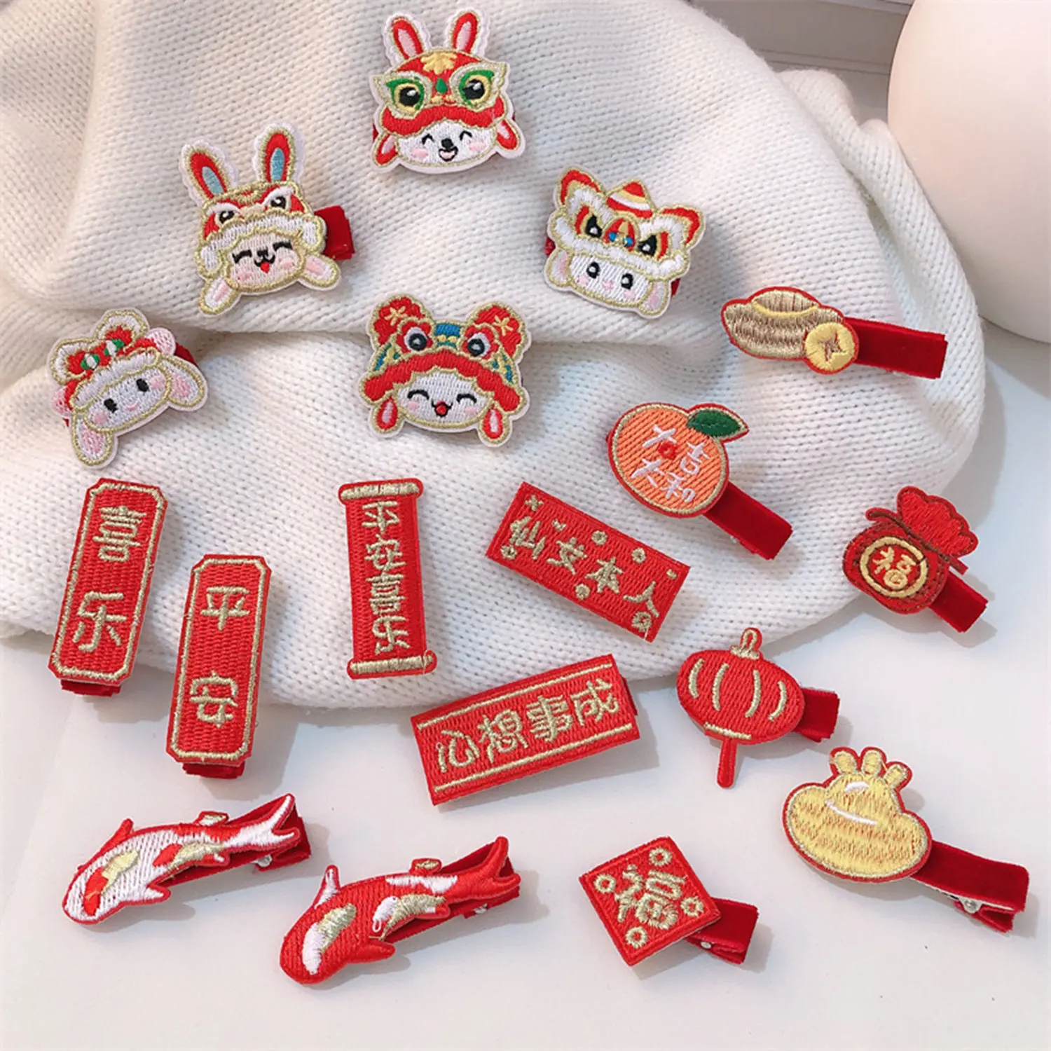 1 PC 2024 New Year Red Embroidery Children Chinese Lucky Hairpin Dragon Year Girl Tang Suit Red Lion Dance Hair Clips