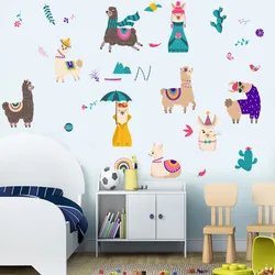 Cute Cartoon animal Alpaca wall stickers for kids rooms bedroom home decoration 3d vivid wall decals pvc mural art poster