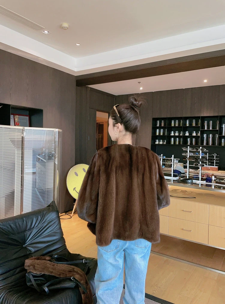 Lautaro Autumn Winter Brown Thick Warm Soft Faux Mink Fur Coat Women Lantern Sleeves Elegant Luxury Chic Fluffy Jacket 2026