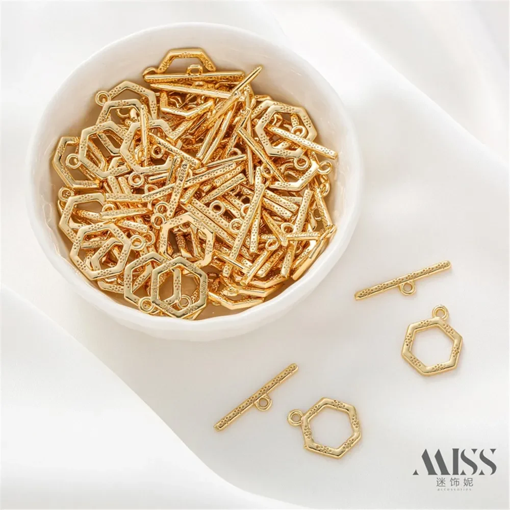 14k Gold Hexagonal Pattern OT Buckle Sand Gold Rough Pattern Love Tail Buckle DIY Connection Buckle Jewelry Handmade Accessories